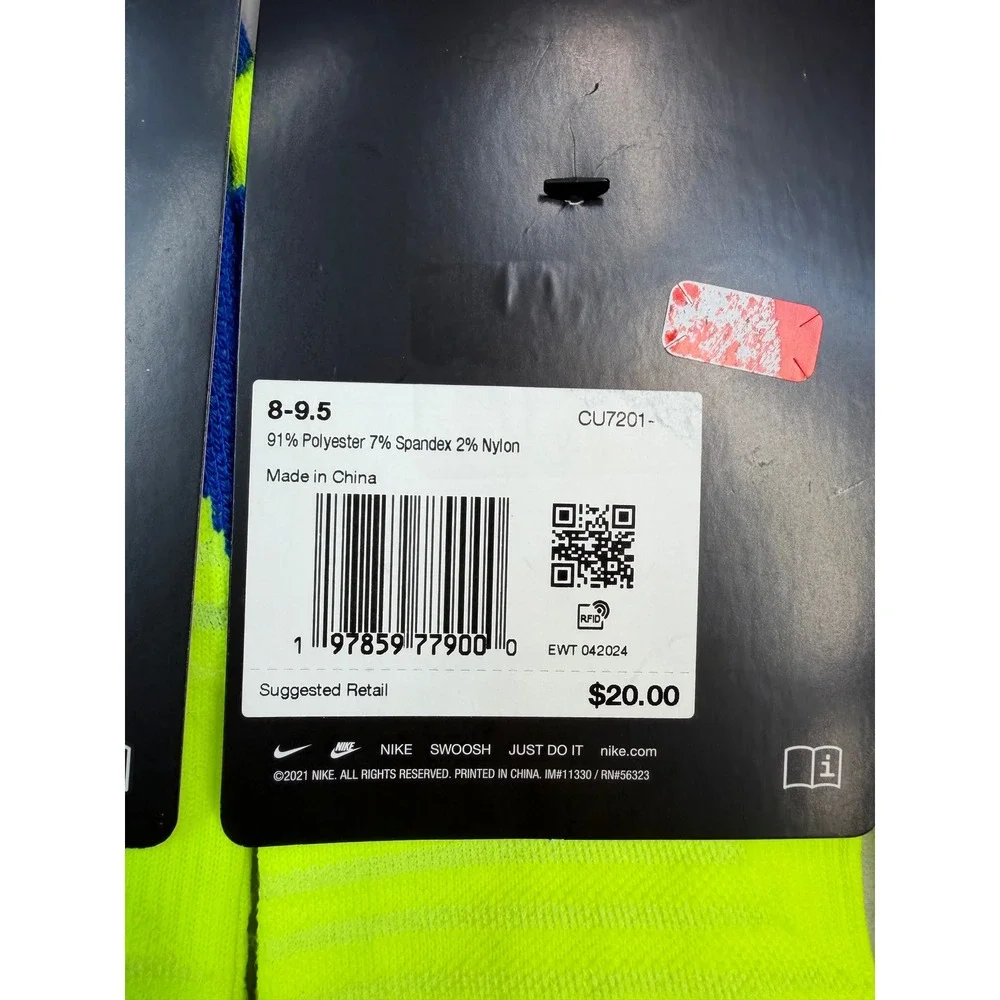 3 Nike Spark Running Cushioned No Show Socks Volt yellow Blue M 8-9.5 W 9.5-11